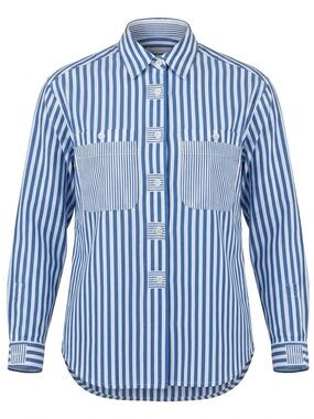 Lizsport Blue and White Vertical Stripe Button-Up Shirt - Size Medium